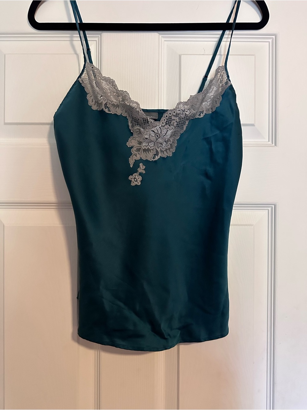 Juliana Rae Lace-Trim 100% Silk Cami Tank Top - Teal